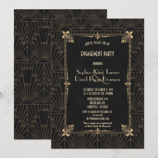 Koninklijke Fleur-de-Lis Art Deco 1920s Verlovings Kaart (Voorkant / Achterkant)