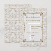 Koninklijke Fleur-de-Lis Art Deco Goud Wit 20s RSV RSVP Kaartje (Voorkant / Achterkant)