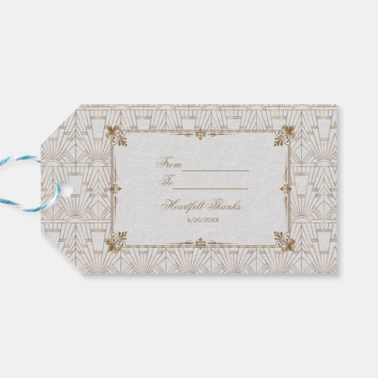 Koninklijke Fleur-de-Lis Art Deco Goud Witte 20s B Cadeaulabel (Achterkant Horizontaal)