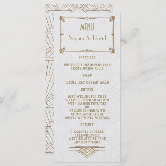 Koninklijke Fleur-de-Lis Art Deco Goud Witte 20s M Menu (Voorkant / Achterkant)
