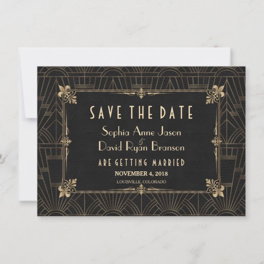 Koninklijke Fleur-de-Lis Art Deco jaren 20 Save Th The Date (Voorkant)