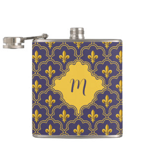 Koninklijke Fleur-de-Lis Paars en Goud Patroon Heupfles