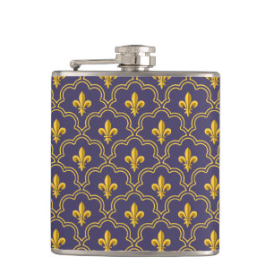Koninklijke Fleur-de-Lis Paars en Goud Patroon Heupfles