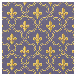 Koninklijke Fleur-de-Lis Paars en Goud Patroon Stof