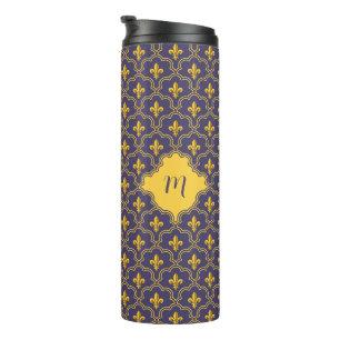 Koninklijke Fleur-de-Lis Paars en Goud Patroon Thermosbeker