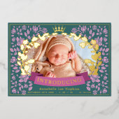 koninklijke foto van Floral Birth Folie Uitnodiging (Voorkant)