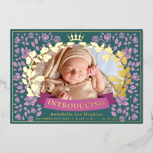 koninklijke foto van Floral Birth Folie Uitnodiging (Voorkant)