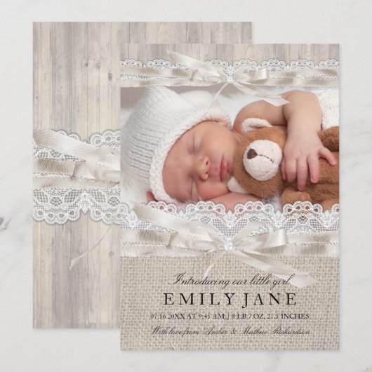  koninklijke foto van Lace & Bow Rustic Aankondigi Aankondiging (Voorkant / Achterkant)