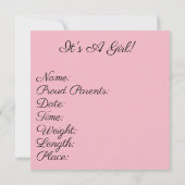  koninklijke geboorte van Baby Girl Kaart (Achterkant)