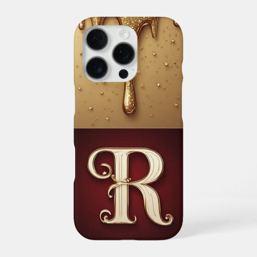 💎 Koninklijke Glitter R Monogram Druppelende Gla iPhone Hoesje (Achterkant)