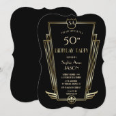 Koninklijke Gold Art Deco Monogram Birthday Party Kaart (Voorkant / Achterkant)