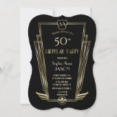 Koninklijke Gold Art Deco Monogram Birthday Party Kaart (Voorkant)