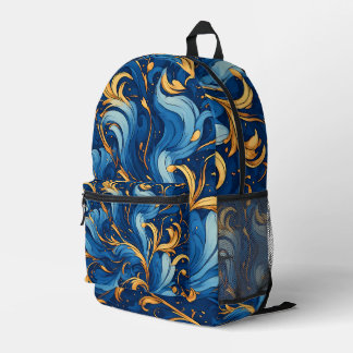 Koninklijke golven van grillige blauwe en gouden w bedrukte rugzak
