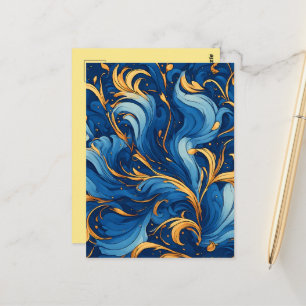 Koninklijke golven van grillige krullen van blauw briefkaart