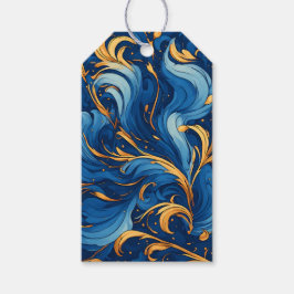 Koninklijke golven van grillige krullen van blauw  cadeaulabel