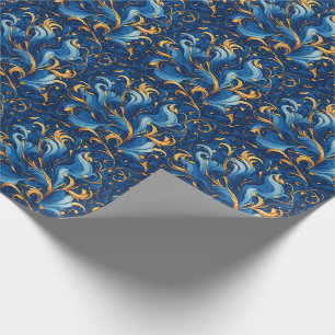 Koninklijke golven van grillige krullen van blauw cadeaupapier