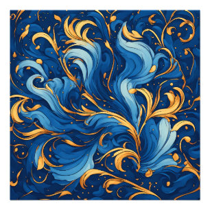 Koninklijke golven van grillige krullen van blauw foto afdruk