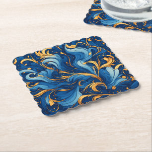 Koninklijke golven van grillige krullen van blauw kartonnen onderzetters