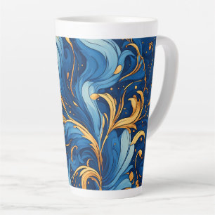 Koninklijke golven van grillige krullen van blauw  latte mok