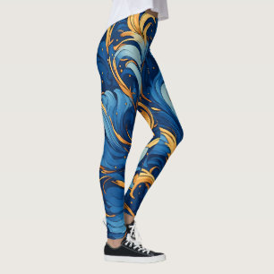 Koninklijke golven van grillige krullen van blauw leggings