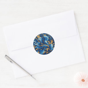 Koninklijke golven van grillige krullen van blauw ronde sticker