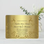 Koninklijke Gouden Abstracte Pauw Huwelijksuitnodi Kaart (Staand voorkant)