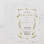 Koninklijke Gouden Art Deco Monogram Vrijgezellenf Kaart (Voorkant / Achterkant)