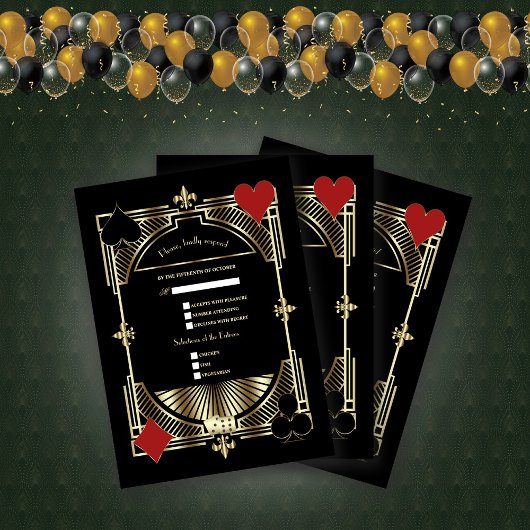 Koninklijke Gouden Fleur-de-lis Great Gatsby Bruil RSVP Kaartje