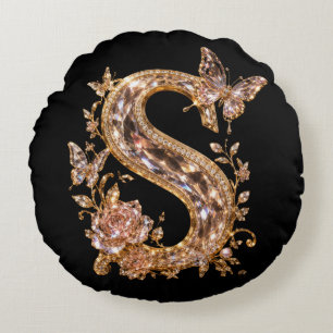 Koninklijke Gouden Kristallen Letter S Luxe Mono Rond Kussen