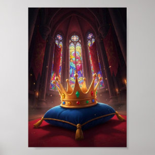 Koninklijke Gouden Kroon Op Blauwe Fluwelen Sprook Poster