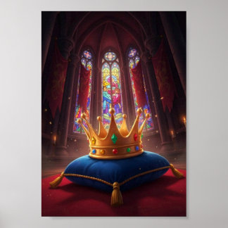 Koninklijke Gouden Kroon Op Blauwe Fluwelen Sprook Poster