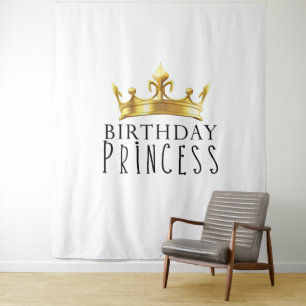 Koninklijke Gouden Kroon Verjaardag Prinses Feest Wandkleed