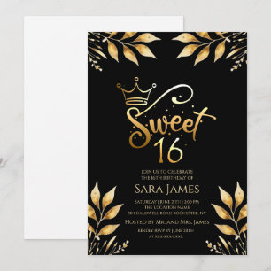 Koninklijke Gouden & Obsidiaan Sweet 16 Verjaardag Kaart