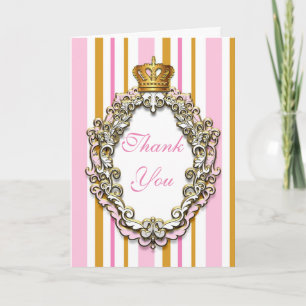 Koninklijke Gouden & Roze Prinses Dank Je Vouwkaar Bedankkaart