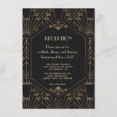 Koninklijke Gouden Zwarte Gatsby Huwelijksreceptie Informatiekaartje (Voorkant)
