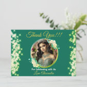 Koninklijke Groene Foto Boho Quinceañera Spaanse F Bedankkaart (Staand voorkant)