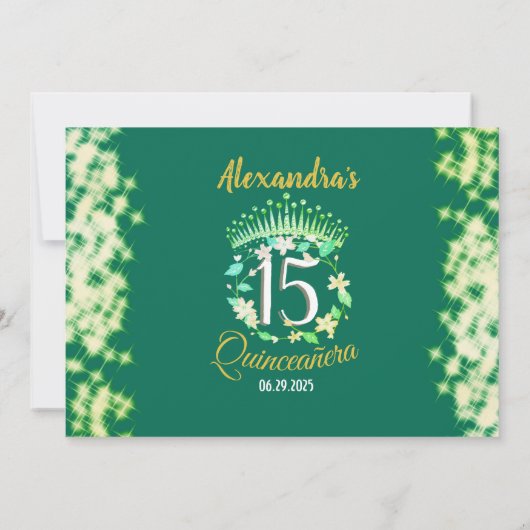 Koninklijke Groene Foto Boho Quinceañera Spaanse F Bedankkaart (Achterkant)