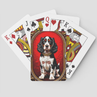 Koninklijke Hond Portret met Weelderige Gouden Lij Pokerkaarten