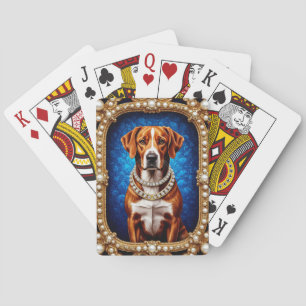 Koninklijke Hond Portret met Weelderige Gouden Lij Pokerkaarten