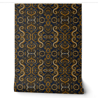 Koninklijke Indigo Gouden Paisley Sierlijke Afrika Behang