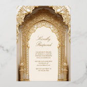 Koninklijke Islamitische Boog Crème Moslim Bruilof Folie Uitnodiging (Achterkant)