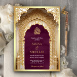 Koninklijke Islamitische Boog Pruim Goud Moslim Br Kaart<br><div class="desc">Verras uw gasten met deze elegante islamitische bruiloft uitnodiging met een prachtige boog met ingewikkelde details en moderne typografie met QR Code voor RSVP of voeg uw locatie-URL toe om uw gasten te helpen uw trouwlocatie sneller te vinden. Voeg eenvoudig uw evenementgegevens toe aan deze gebruiksvriendelijke sjabloon om er een...</div>