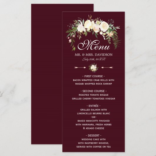 Koninklijke Ivoren Bloemenkroon Bruiloft Menu Burg (Voorkant / Achterkant)