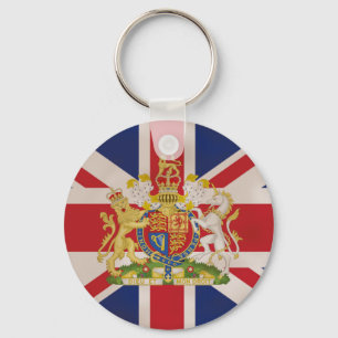 Koninklijke kam op Union Jack-vlag Sleutelhanger