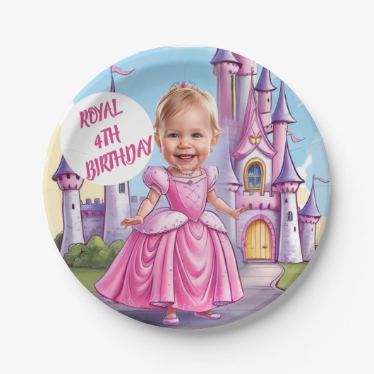 Koninklijke karikatuur Prinses 4e verjaardag Papieren Bordje (Voorkant)