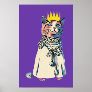 Koninklijke Kat in Kroon en Robe Vintage Pop Art G Poster