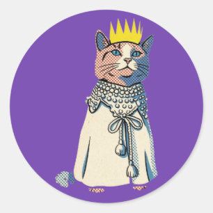Koninklijke Kat in Kroon en Robe Vintage Pop Art G Ronde Sticker