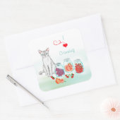 Koninklijke kat met ingeblikt fruit in weckpotten  vierkante sticker (Envelop)