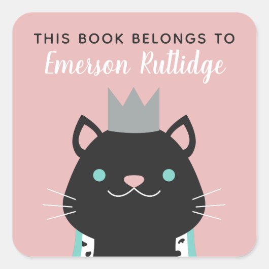 koninklijke kat | Roze Dit boek behoort toe aan Vierkante Sticker (Voorkant)