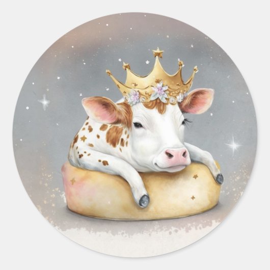 Koninklijke Koe Droomt op Kaas Troon Ronde Sticker (Voorkant)